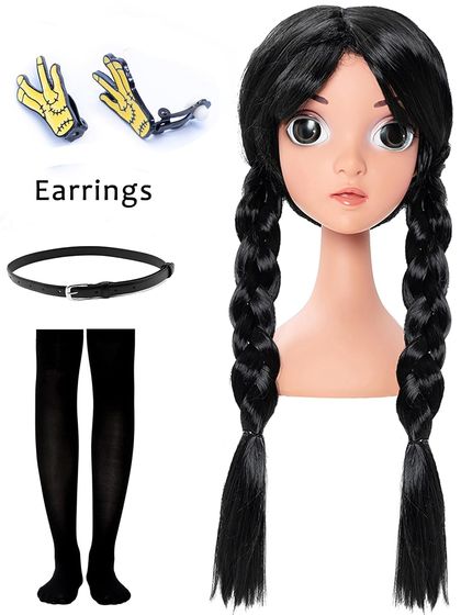 Black Family Cosplay Dress for Girls with Wig and Earrings — view 2