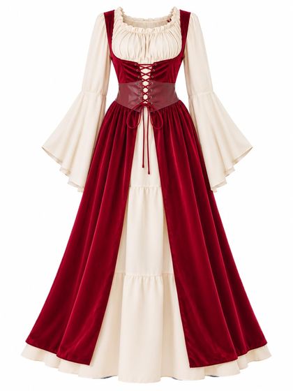 Medieval Renaissance Corset Dress with Bell Sleeves