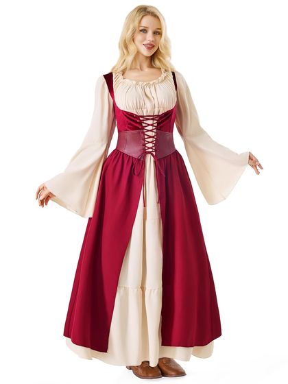 Medieval Renaissance Corset Dress with Bell Sleeves — view 6
