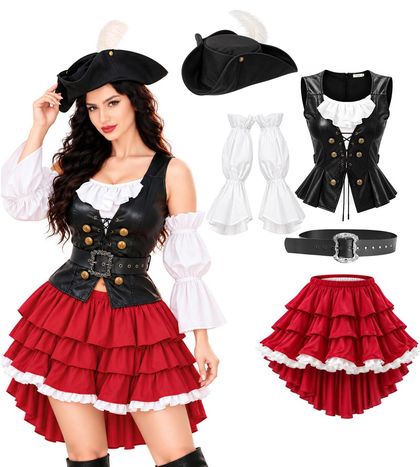 Pirate Costume for Women, Five Piece with Hat