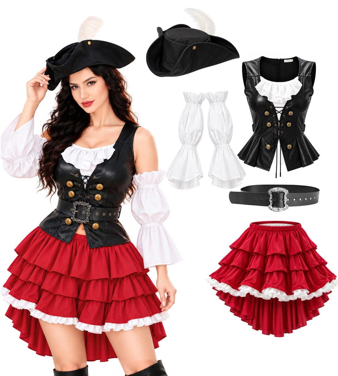 Pirate Costume for Women, Five Piece with Hat