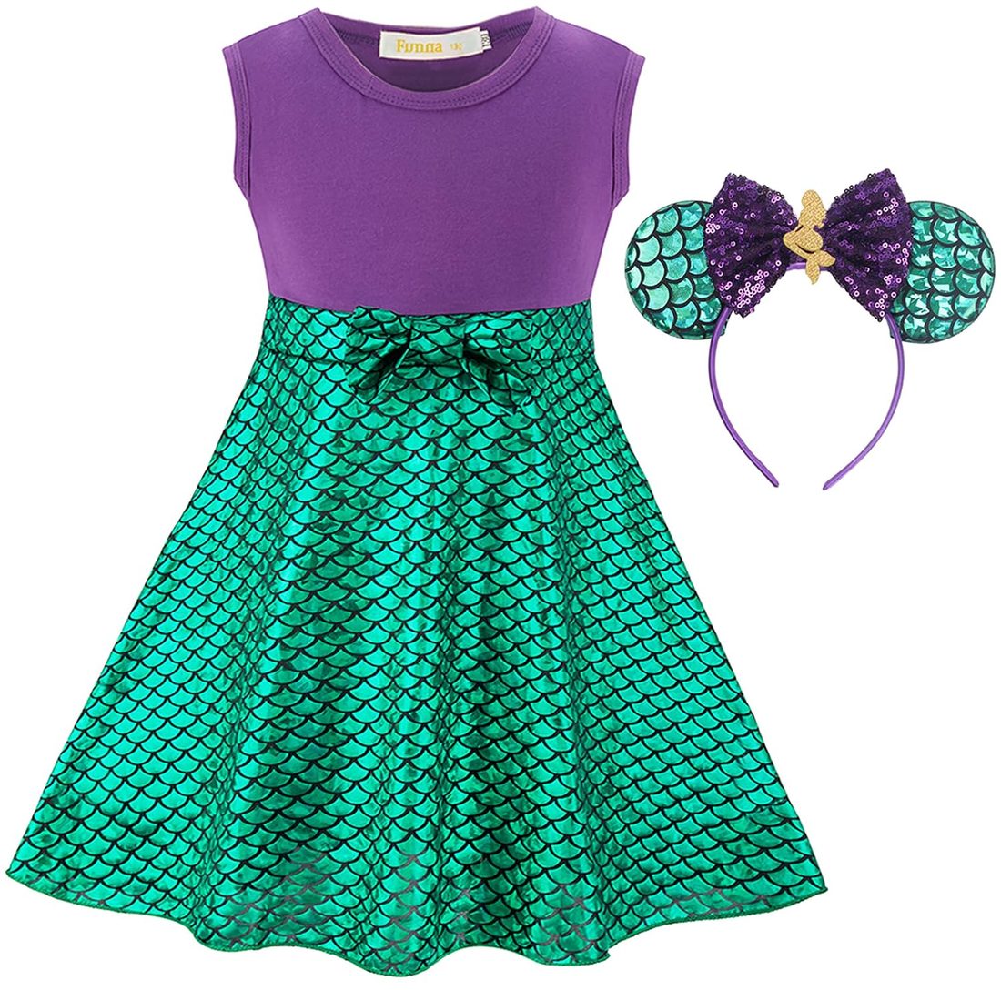 Purple Mermaid Mommy and Me Dress with Ears Headband