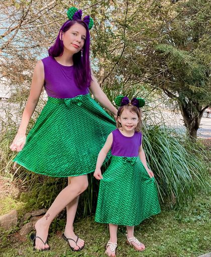 Purple Mermaid Mommy and Me Dress with Ears Headband — view 3