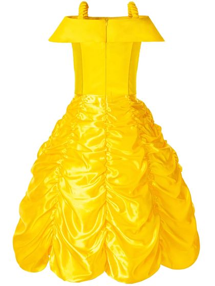 Yellow Layered Princess Dress with Off-Shoulder Sleeves — view 3